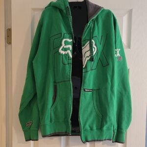 Fox Design Vibrant Green Zip Up Hoodie. VIntage!  PRICE FIRM. NEED ZIPPER REPAIR